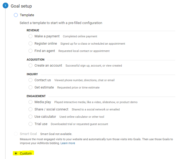 Goal Setup Google Analytics