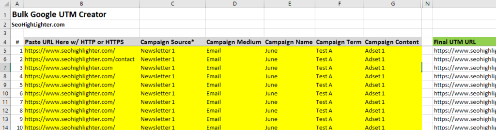 bulk google utm generator excel